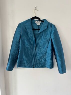 Carlisle 10 Silk Blend Teal Quilted Zip-Front Jacket - Women's